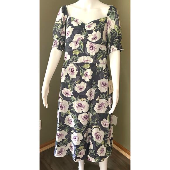 Bohme Delilah Midi Dress Floral NWT Lavender Ruching Lined Size Large - Picture 3 of 16